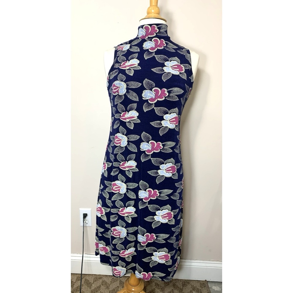 CITI DRESS Womens 8 Sleeveless Midi Floral Print High Neck Stretch USA Made Vntg